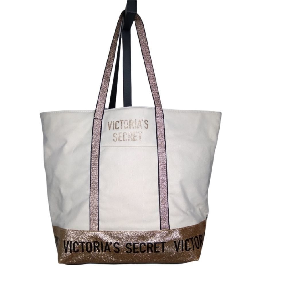 VICTORIA'S SECRET Canvas Tote Bag W/ Gold Glitter